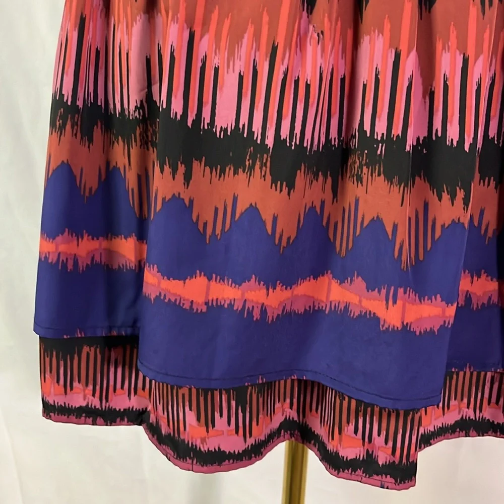 LC Lauren Conrad Pink Purple & Black Printed Tiered Hem High Waisted Mini Skirt